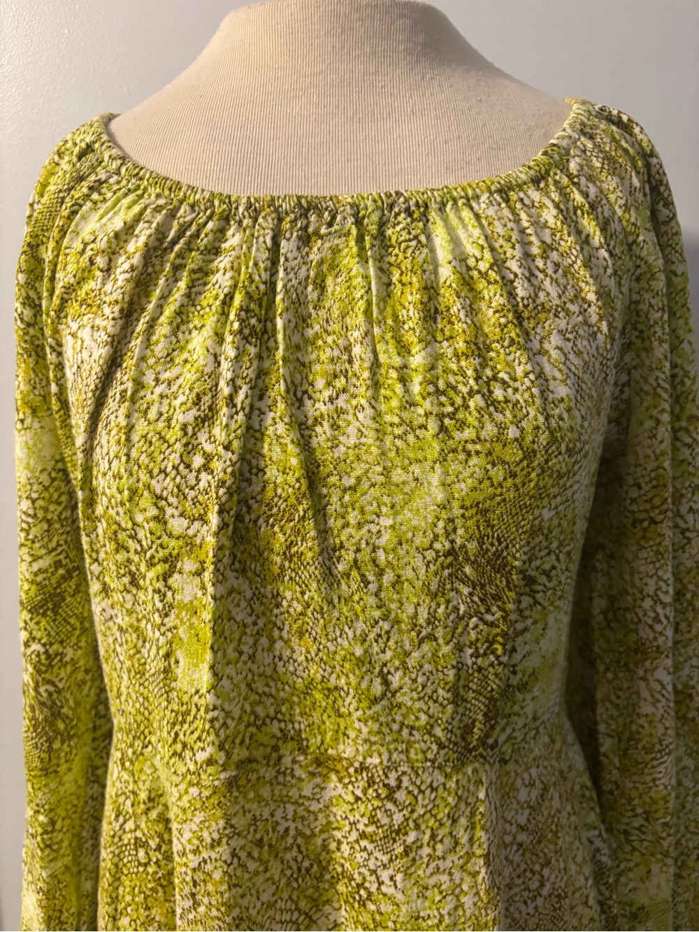 Long Sleeve Lime Green Printed Smock Dress - Picture 2 of 6